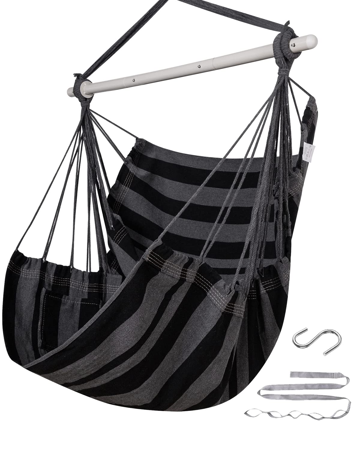 ADVOKAIR Hammock Chair Swing Black and Grey front view