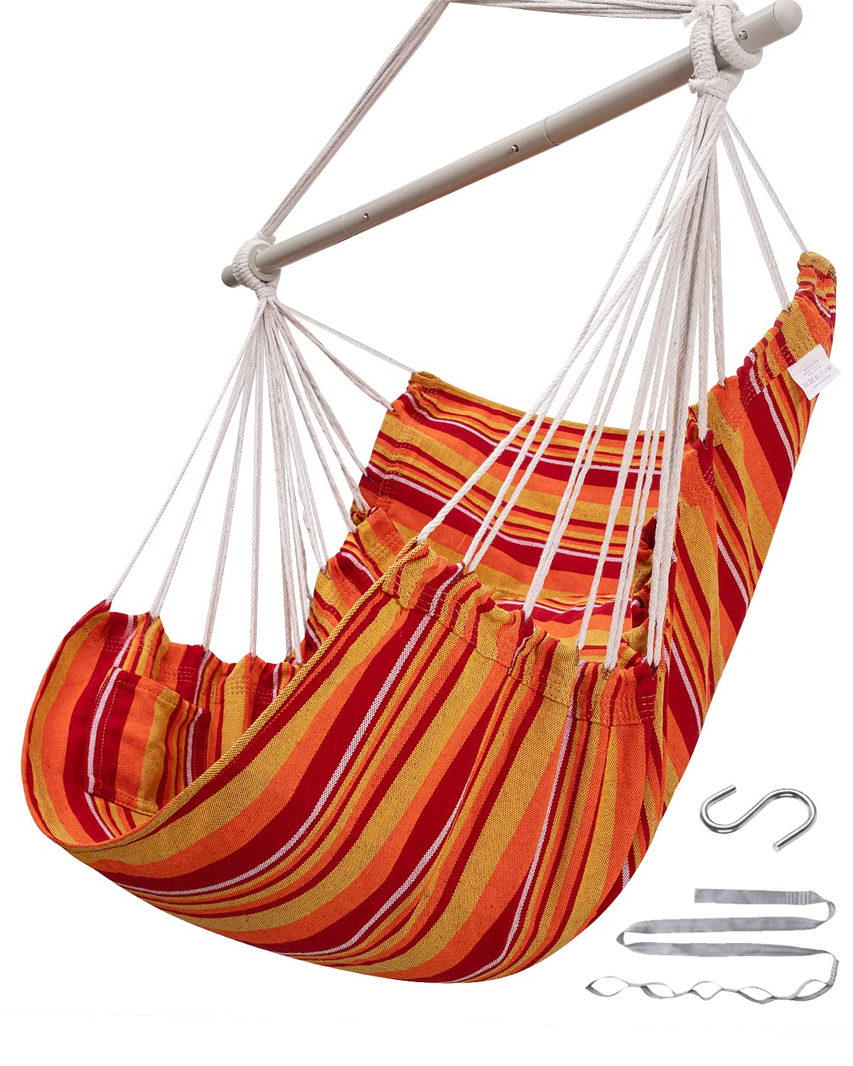ADVOKAIR Hammock Chair Swing front view, Red and Yellow