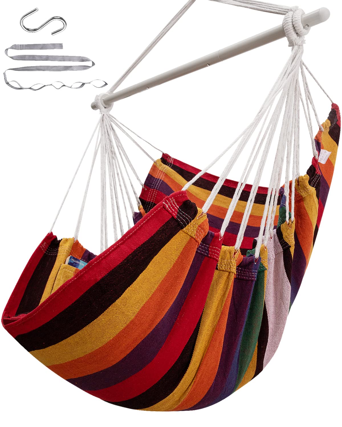 ADVOKAIR Hammock Chair Swing in rainbow colours front view