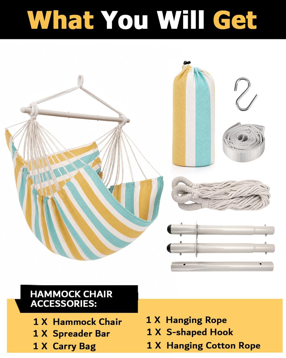 ADVOKAIR Hammock Chair Swing kit including S carabiner and adjustable strap