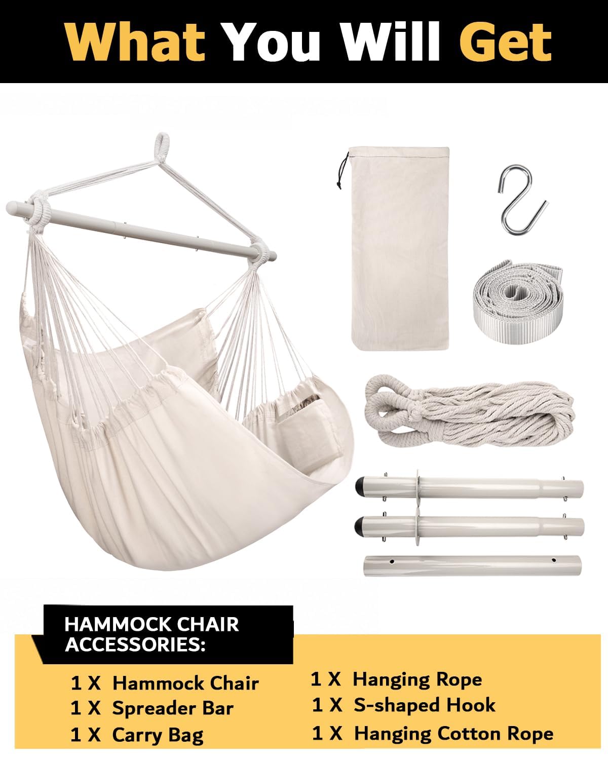 ADVOKAIR Hammock Chair Swing packaging and accessories