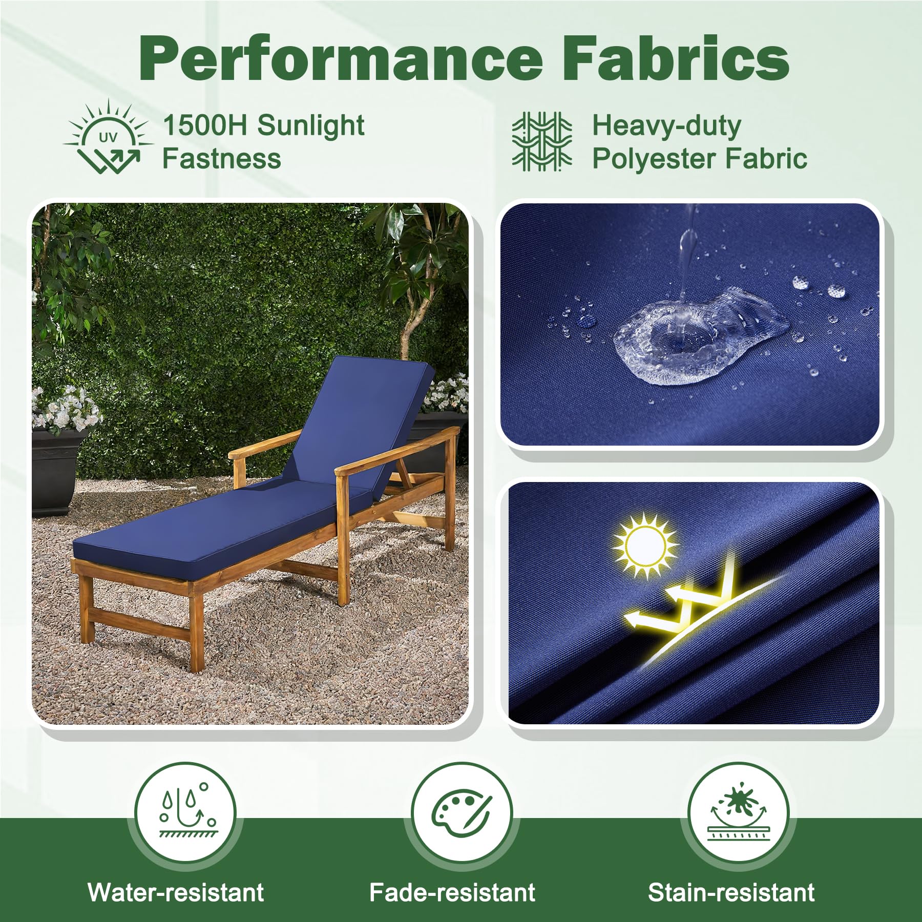 Aegisun Chaise Lounge Cushion Navy Blue in outdoor setting