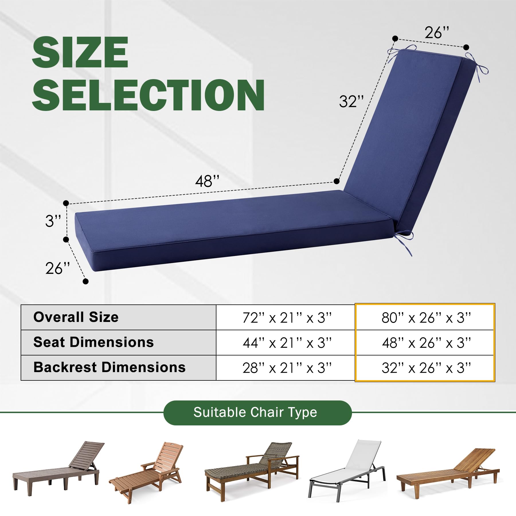 Aegisun Chaise Lounge Cushion Navy Blue side view