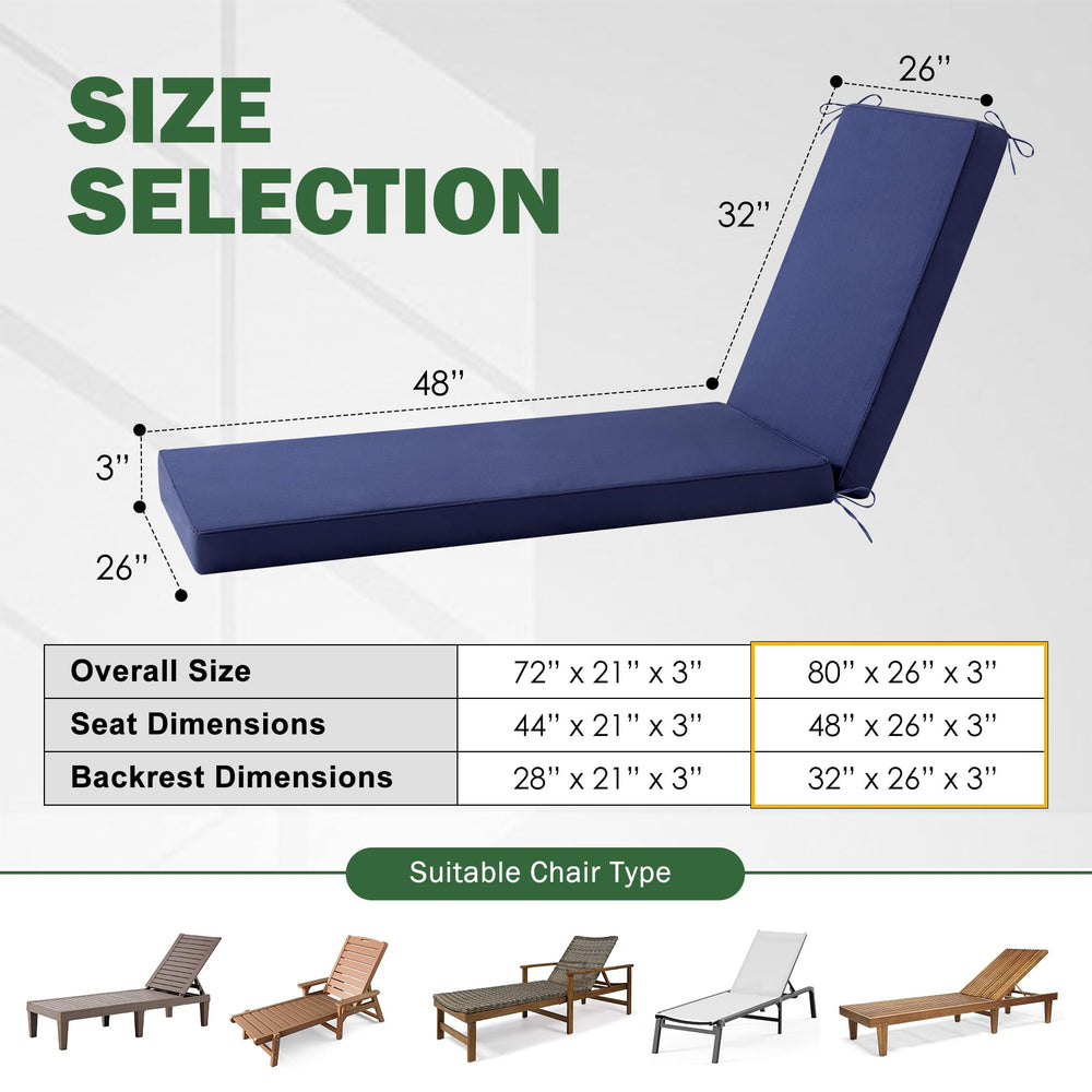 Aegisun Chaise Lounge Cushion Navy Blue side view