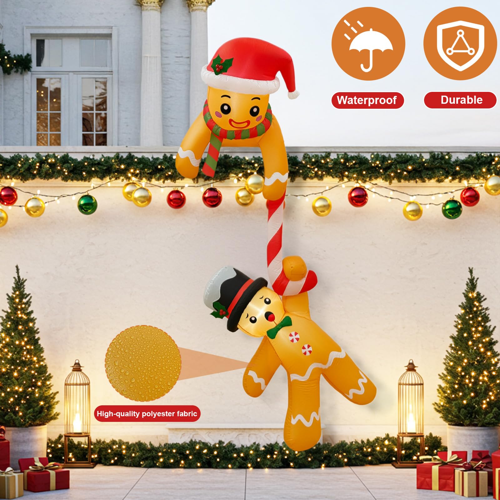 AerWo Gingerbread Inflatable hanging from a tree