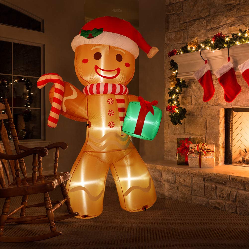 AerWo gingerbread man with LED lights glowing at night