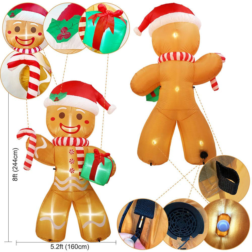 AerWo inflatable gingerbread man displaying gifts and candy cane