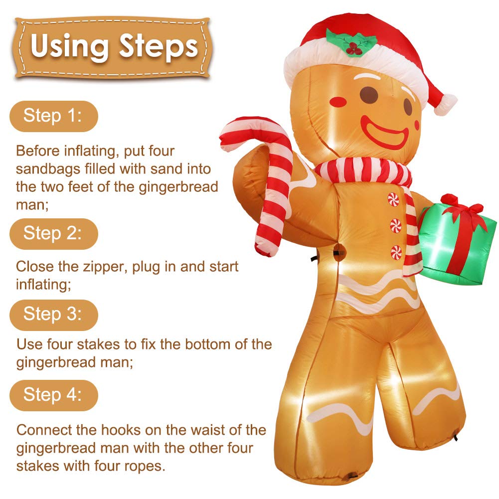AerWo inflatable gingerbread man setup in a snowy yard