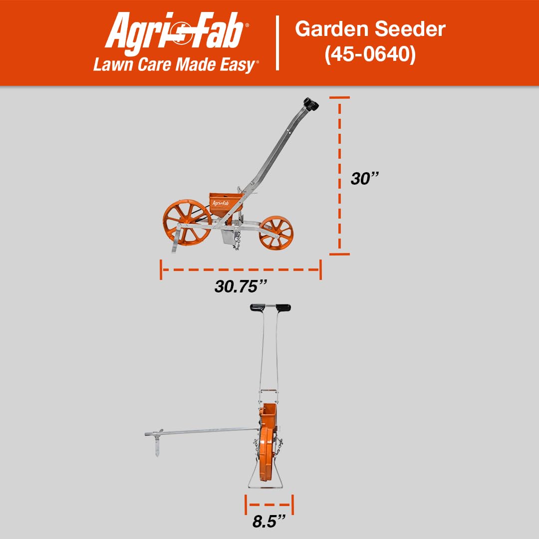 Agri-Fab Push Garden Seeder showing lightweight aluminum frame