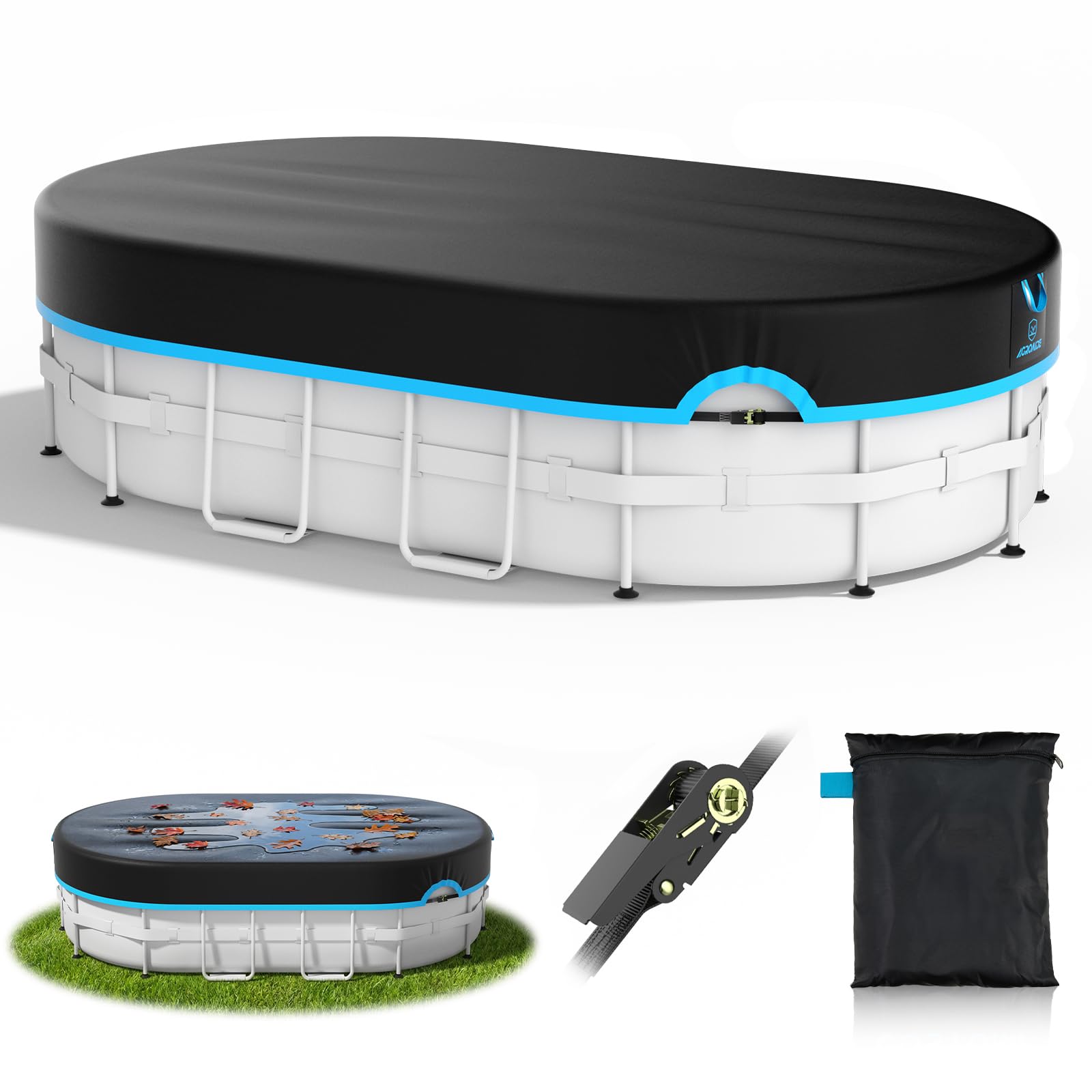 AGROAIDE 12x24 Ft Oval Pool Cover front view