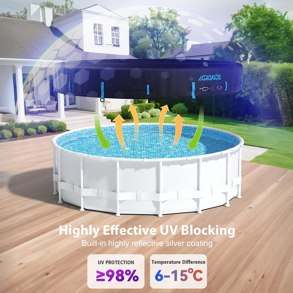 AGROAIDE 18ft Winter Pool Cover with reflective night guy ropes