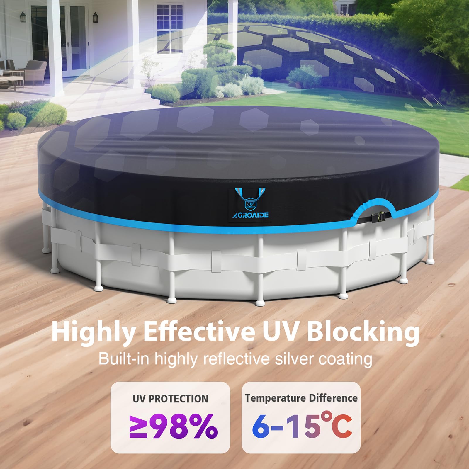 AGROAIDE pool cover protecting round swimming pool