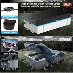 AGROAIDE pool cover with securing straps and ratchet
