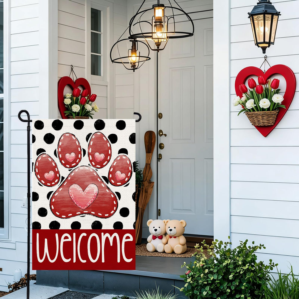 Agroon Valentines Garden Flag displayed on a garden flag pole