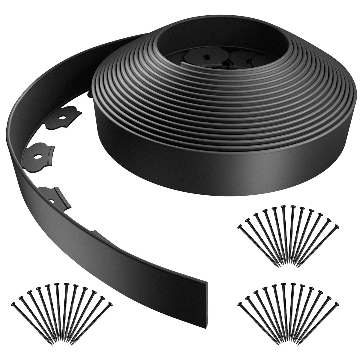 AGTEK Garden Edging Kit 40FT black roll with anchoring spikes