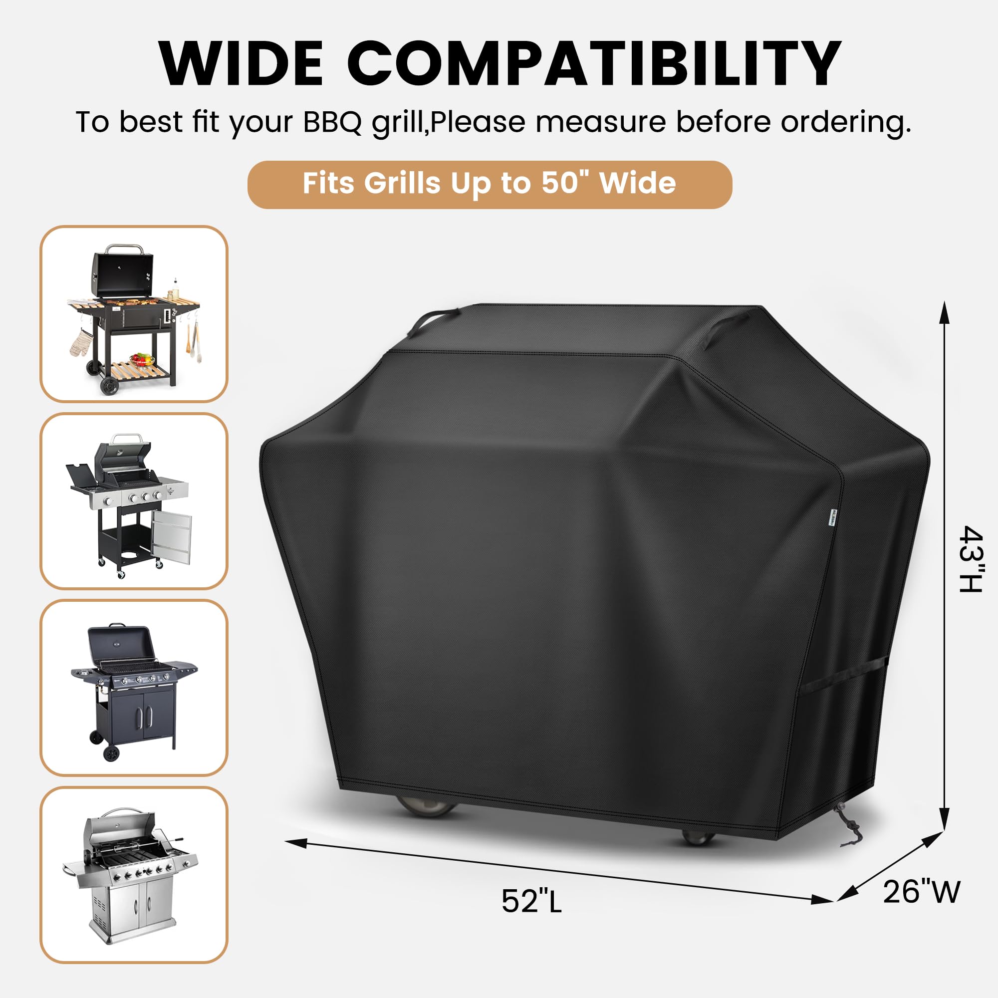 Aguegro 52 Inch Grill Cover side view with handles