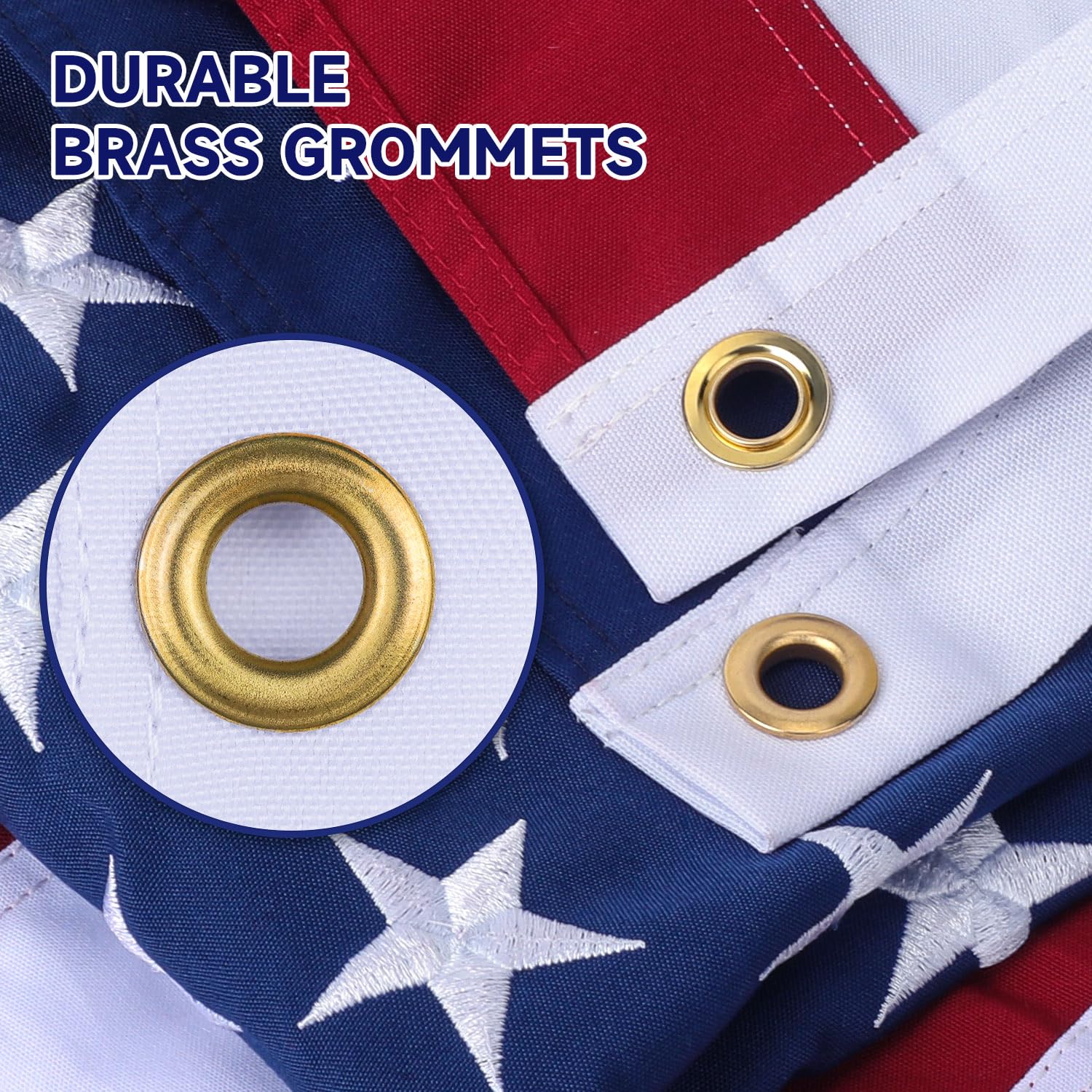 AGUIFLGS 5x8 Ft American Flag showing grommet attachment