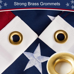 AGUIFLGS American Flag 2.5x4 ft showing heavy-duty brass grommets