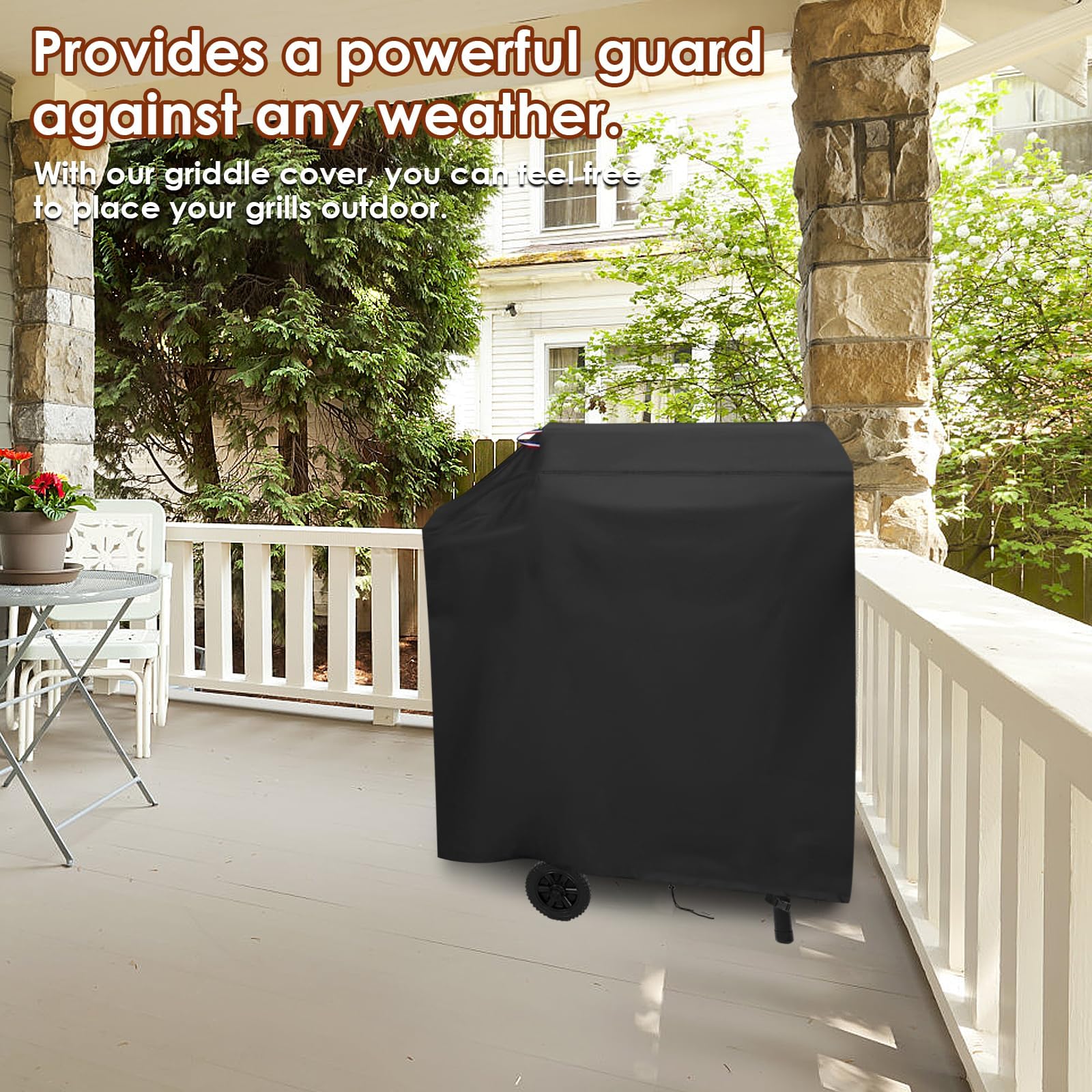 Agustone grill cover installed on a charcoal grill