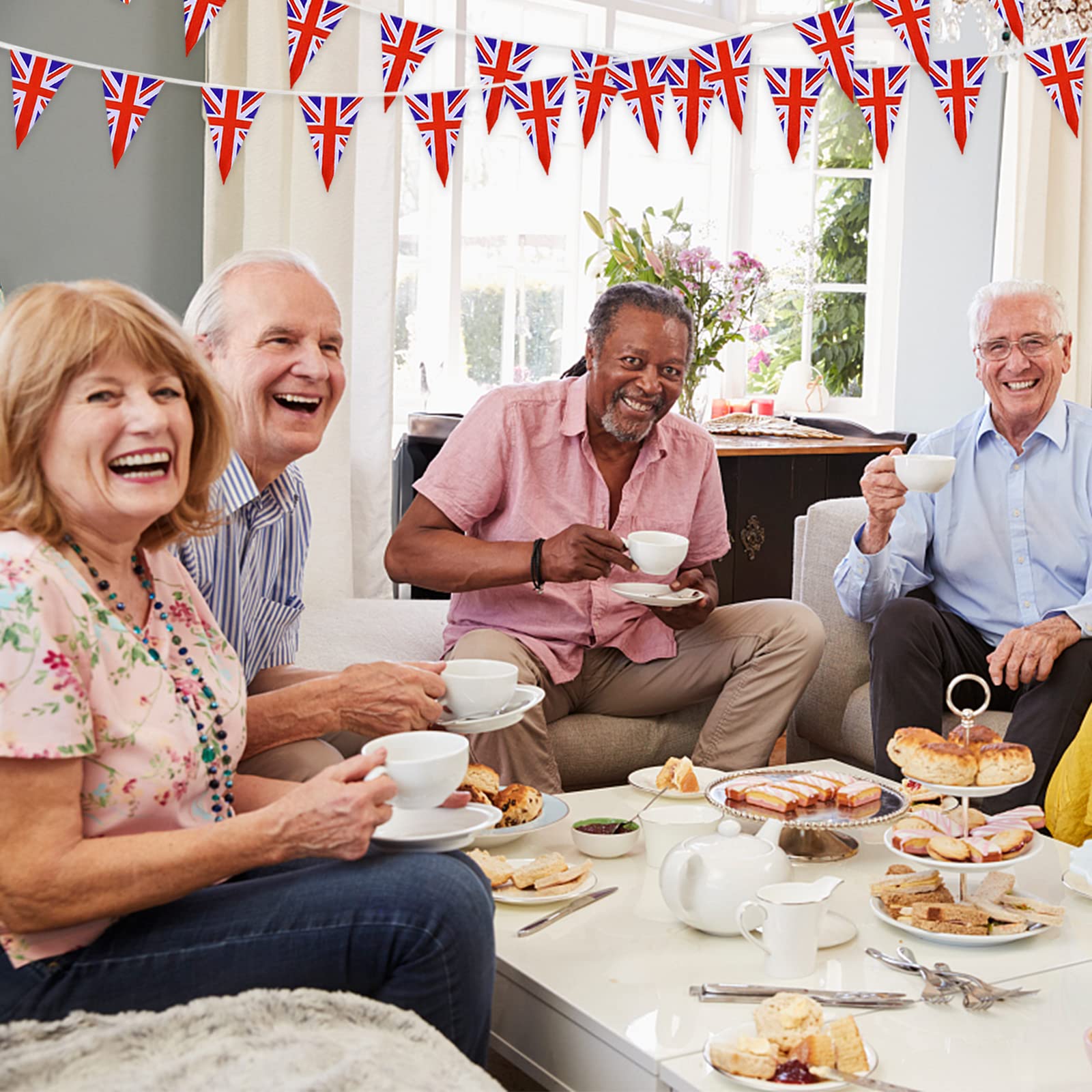 AhfuLife 30 Pcs Union Jack flags on a balcony