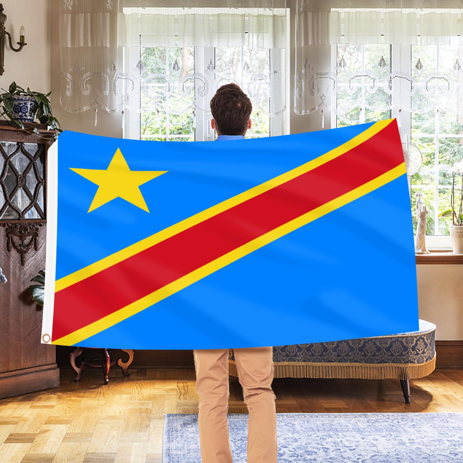 AhfuLife 3x5 Ft Congo DR flag hanging on a wall