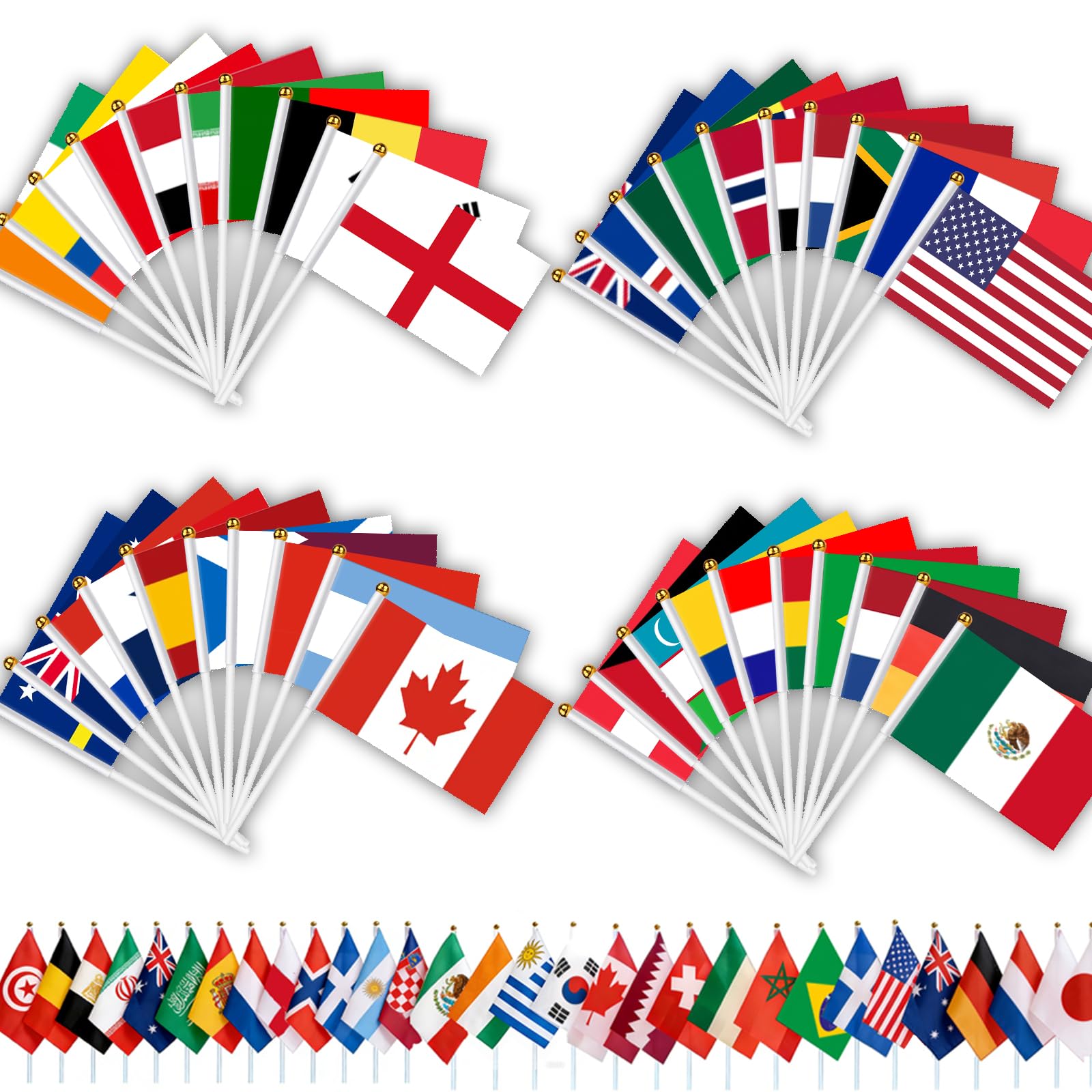 AhfuLife 48 Countries Handheld Flags set with plastic poles