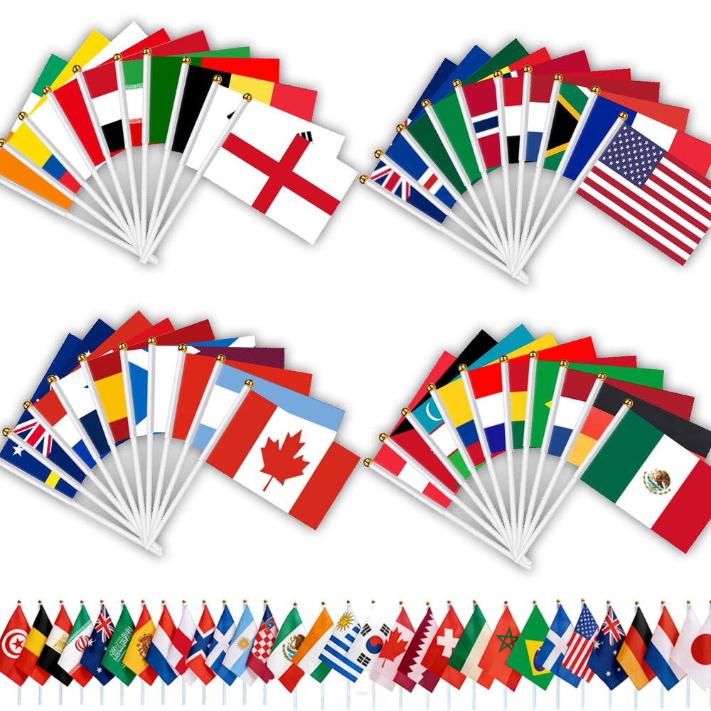 AhfuLife 48 Countries Handheld Flags set with plastic poles