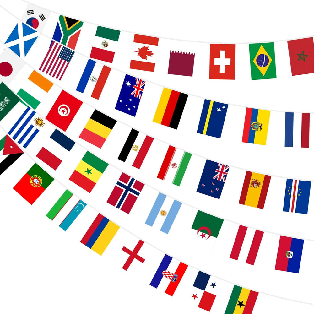 AhfuLife 48 Countries String Flags Banner front view with vibrant flags
