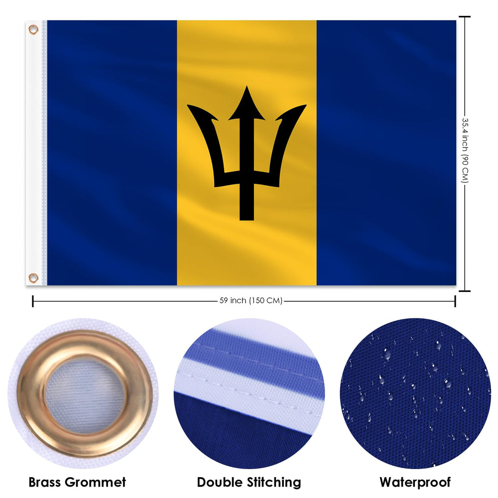 AhfuLife Barbados Flag 3x5 ft back view