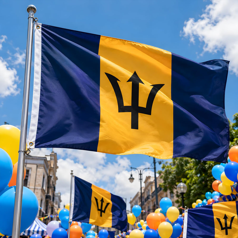 AhfuLife Barbados Flag in a parade setting