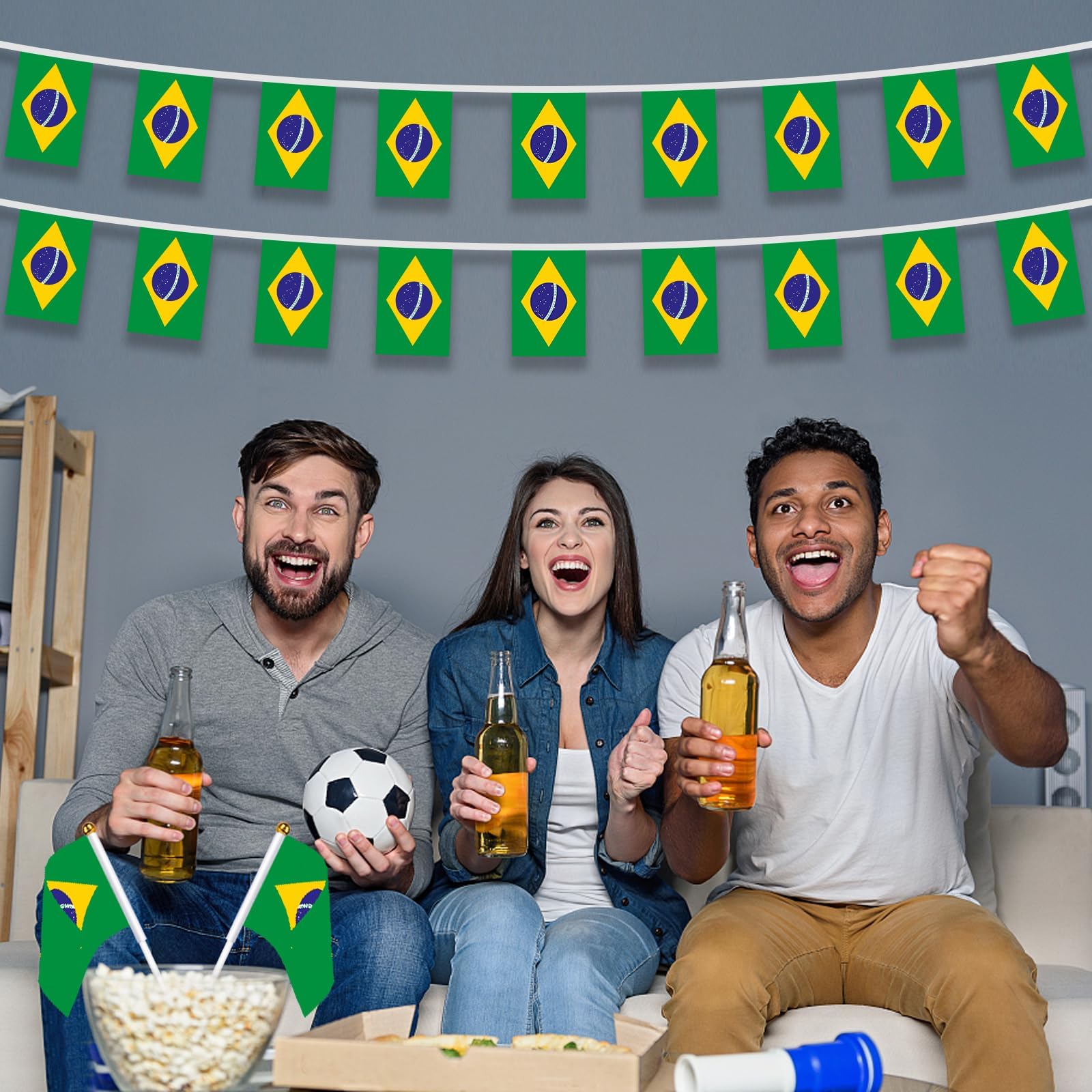 AhfuLife Brazil flags bunting hanging in a garden