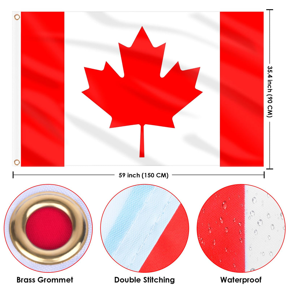 AhfuLife Canada Flag 3 x 5 ft with brass grommets for hanging