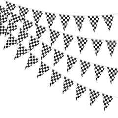 AhfuLife checkered flag bunting front view showing black and white flags