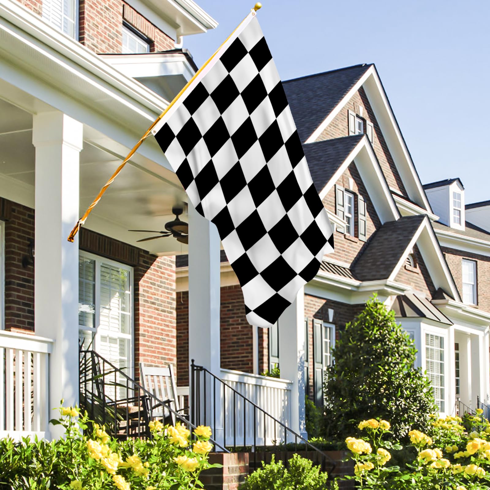 AhfuLife Checkered Flag displayed in a garden
