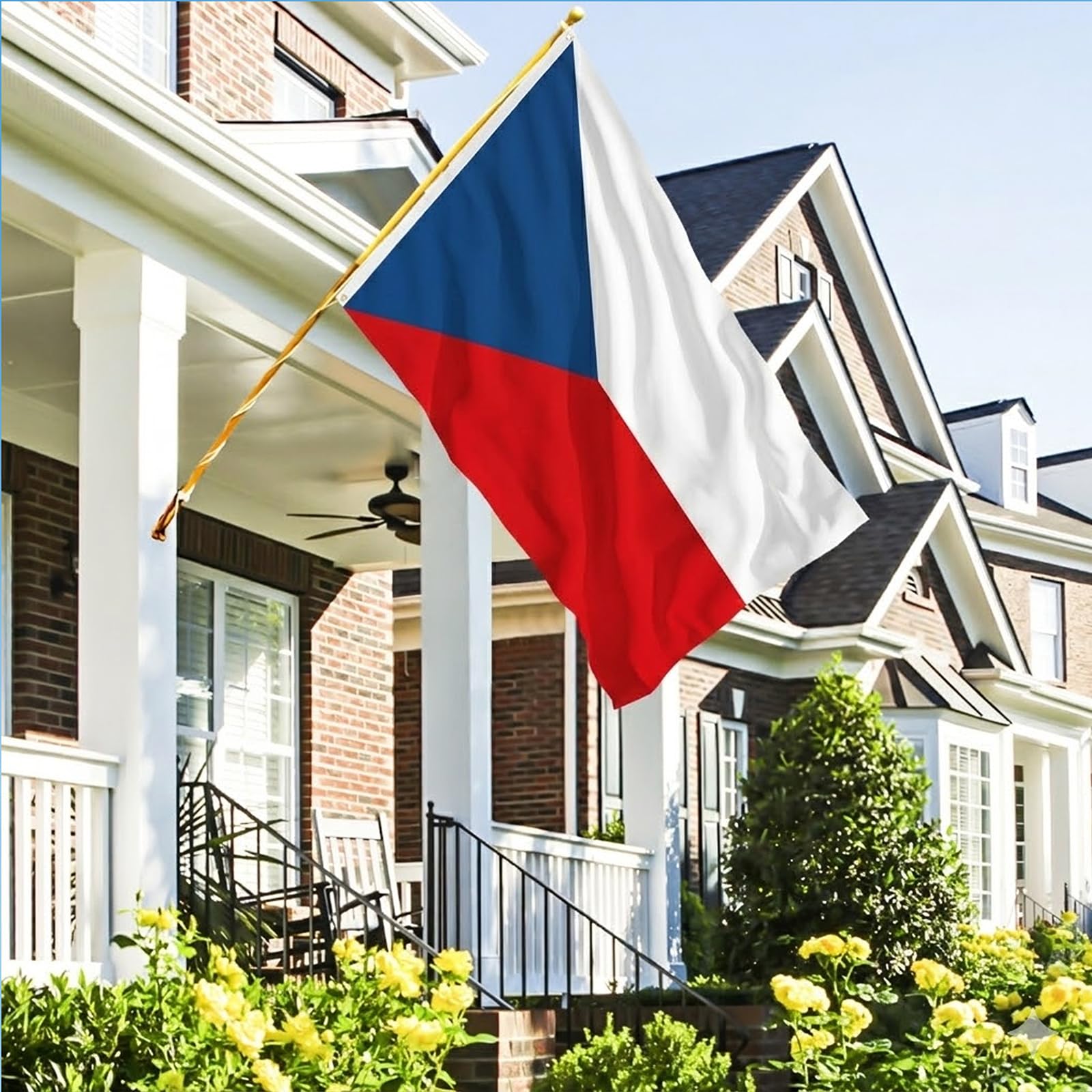 AhfuLife Czechia Flag 5ft x 3ft displayed in a garden setting