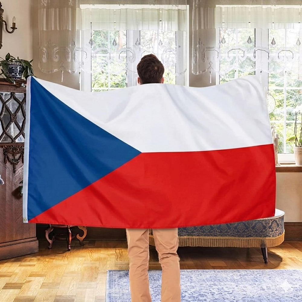 AhfuLife Czechia Flag 5ft x 3ft hanging indoors