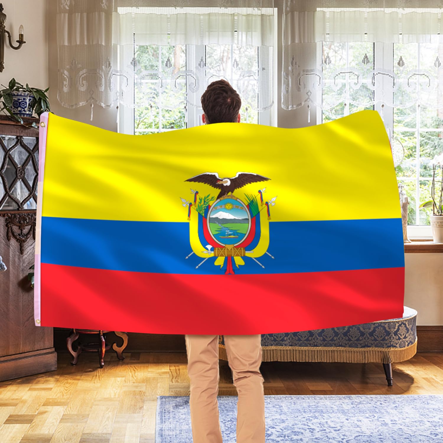 AhfuLife Ecuador Flag hanging on a balcony