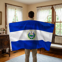 AhfuLife El Salvador Flag being held during a street parade