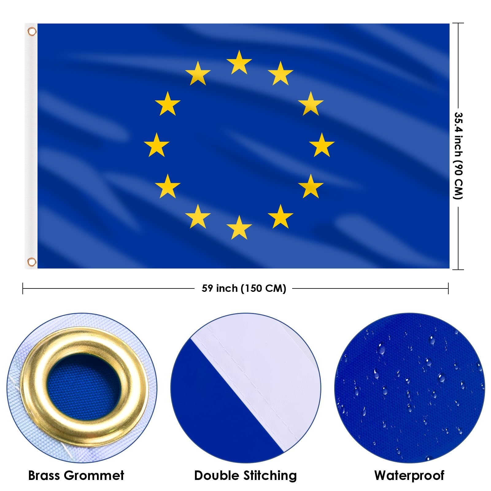 AhfuLife EU Flag 3x5 ft showing brass grommets and stitching