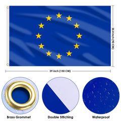 AhfuLife EU Flag 3x5 ft showing brass grommets and stitching
