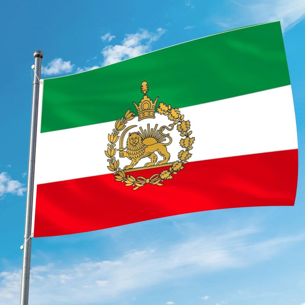 AhfuLife Iran flag displayed in a garden setting