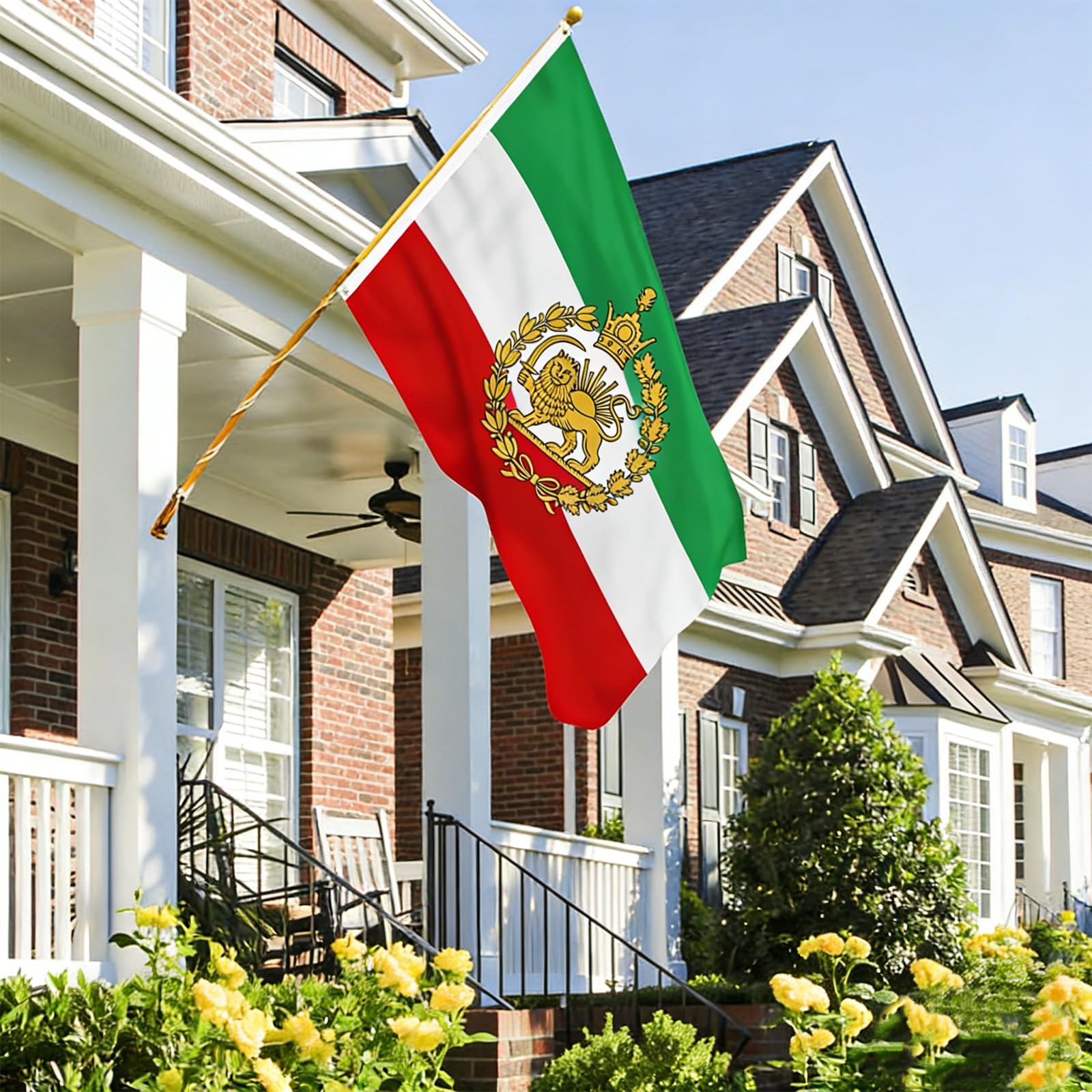 AhfuLife Iran flag hanging from a balcony