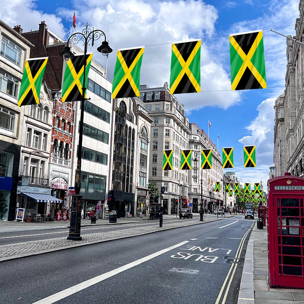 AhfuLife Jamaica Flag hanging on a balcony