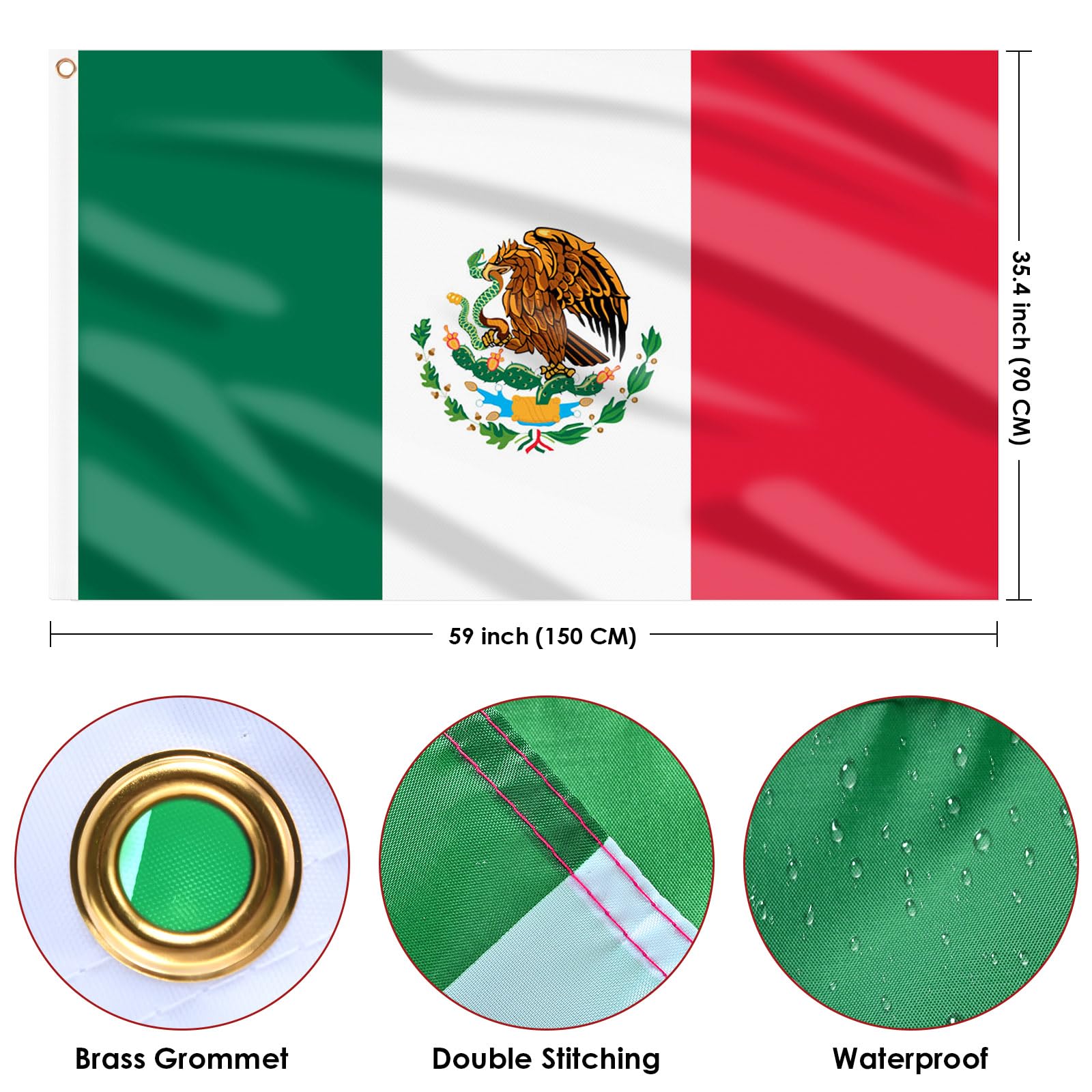 AhfuLife Mexico Flag 3x5 ft back view with grommets