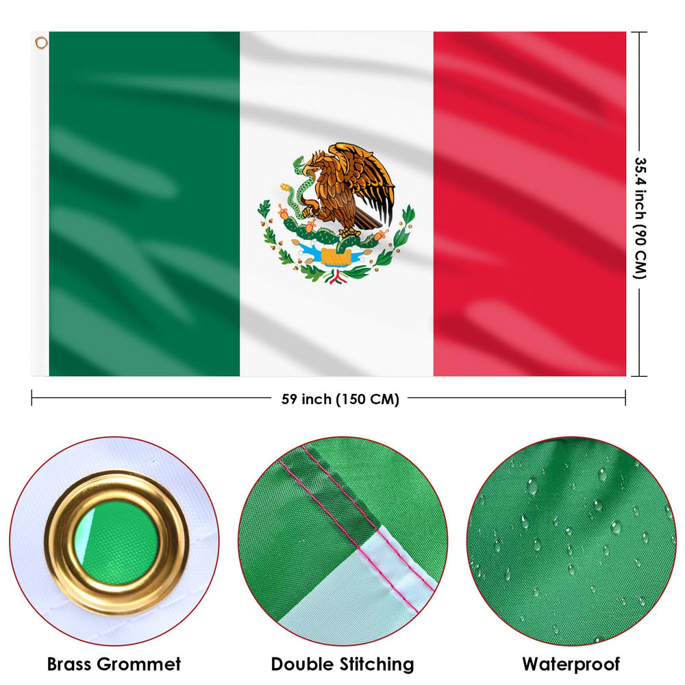 AhfuLife Mexico Flag 3x5 ft displayed outdoors on a flagpole