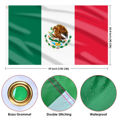AhfuLife Mexico Flag 3x5 ft displayed outdoors on a flagpole