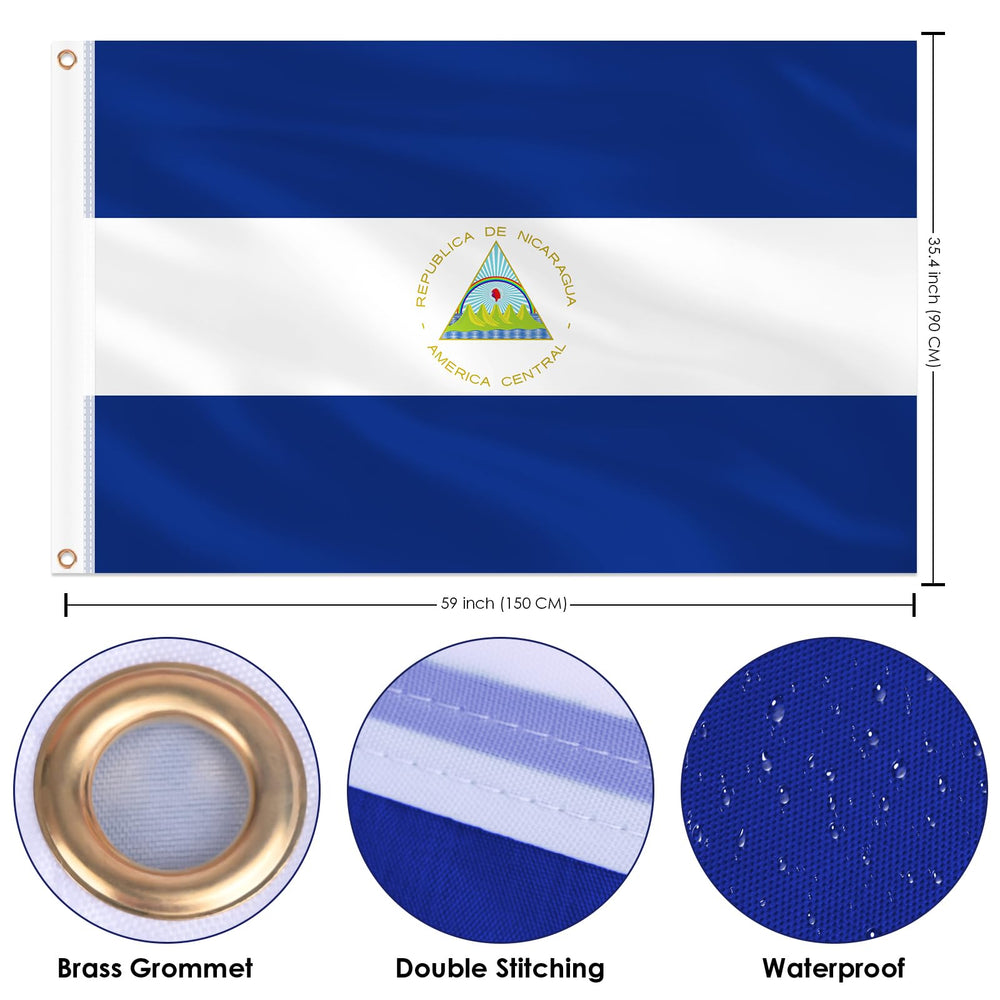 AhfuLife Nicaragua flag 3x5 ft hanging outdoors