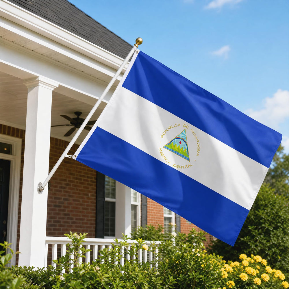 AhfuLife Nicaragua Flag draped over a person at a parade