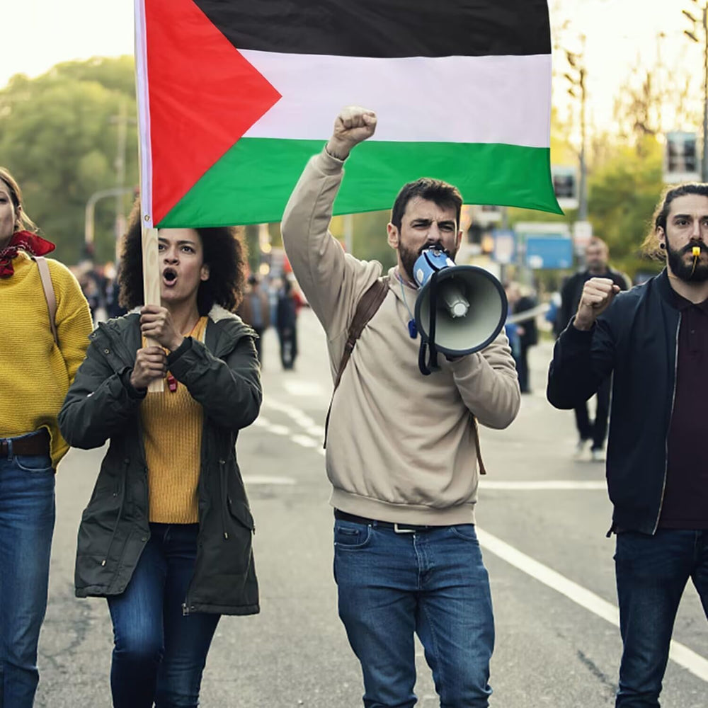 AhfuLife Palestine Flag displayed on a flagpole outdoors