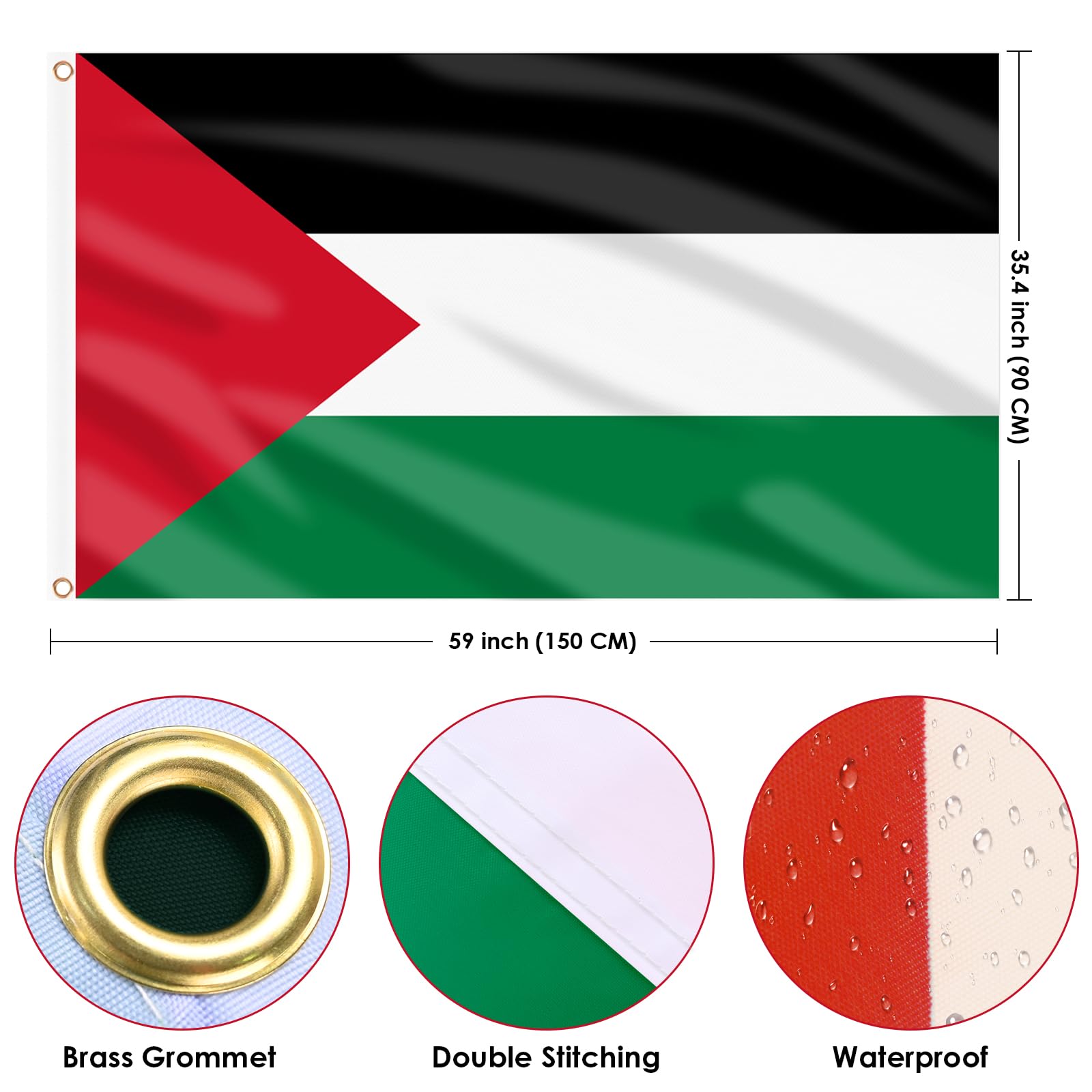 AhfuLife Palestine Flag double-sided showing brass grommets